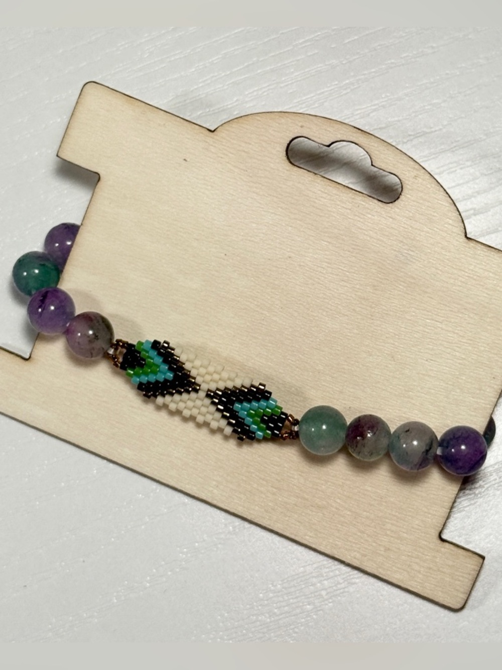 Handmade natural gemstone and seed beads bracelet